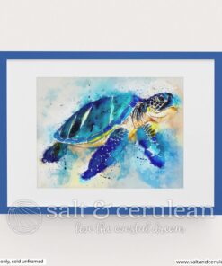 Blue Sea Turtle Watercolor Art Print